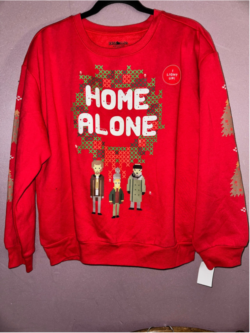 Home Alone Sweatshirt Size L Red White Graphic Holiday Crewneck